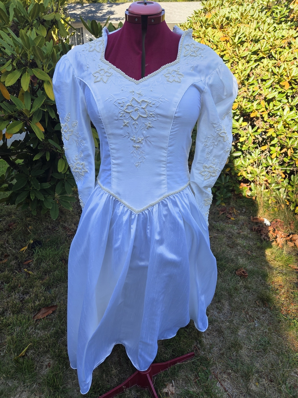 White Embroidered Long-Sleeve Fit & Flare Dress